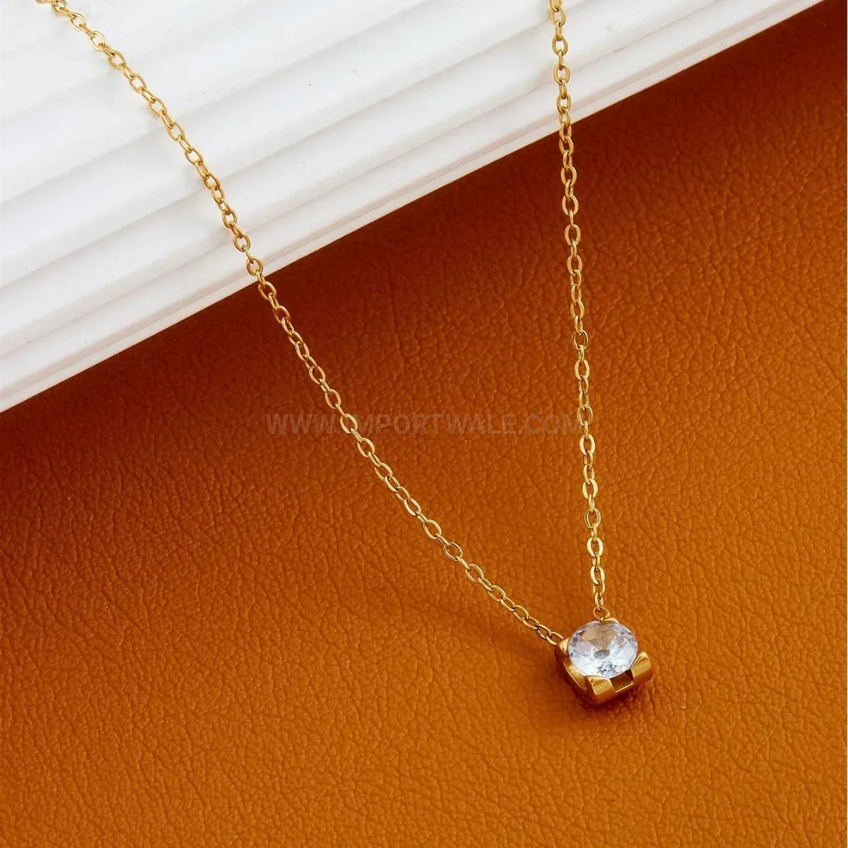 Fashion Square Cubic Zirconia Titanium Steel Pendant Necklace Choker