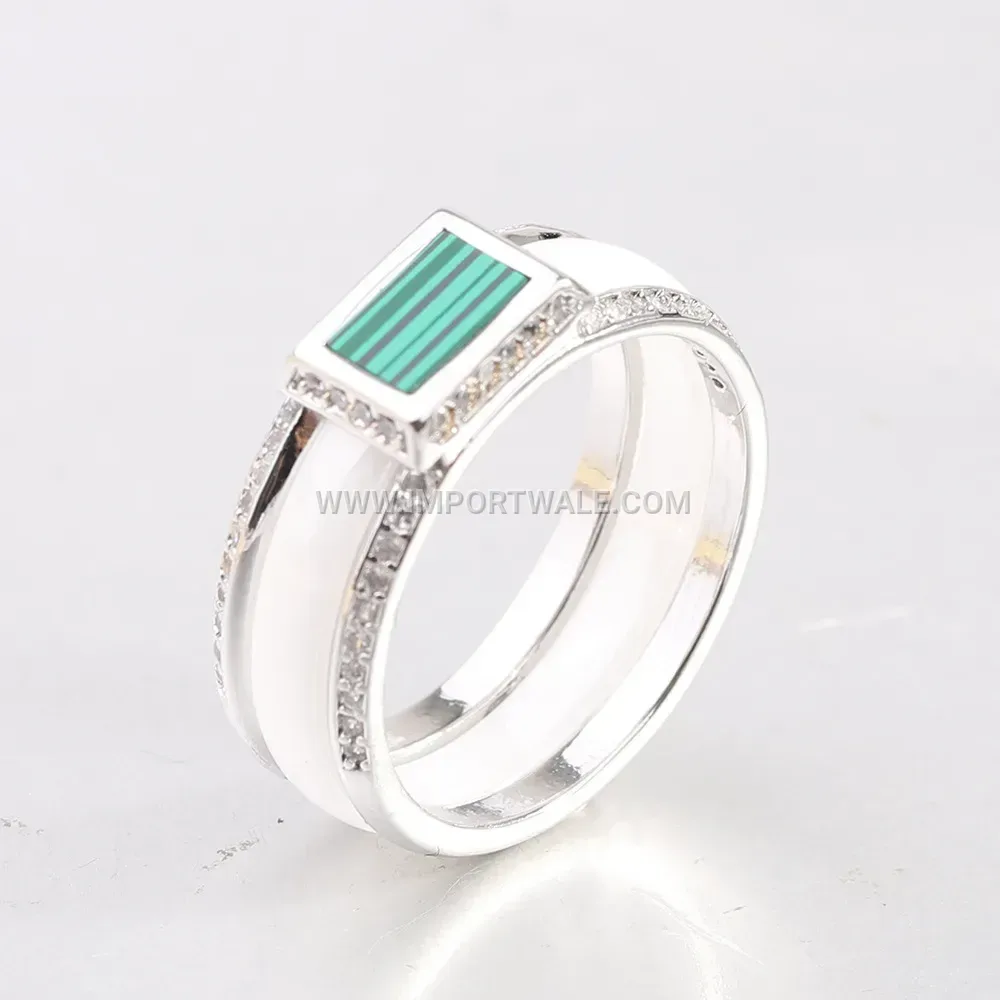 Crystal Inlaid Smooth Ceramic Band Ring