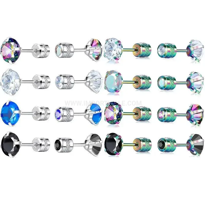 Trendy Double Ended Cubic Zirconia Stainless Steel Piercing Stud Earring