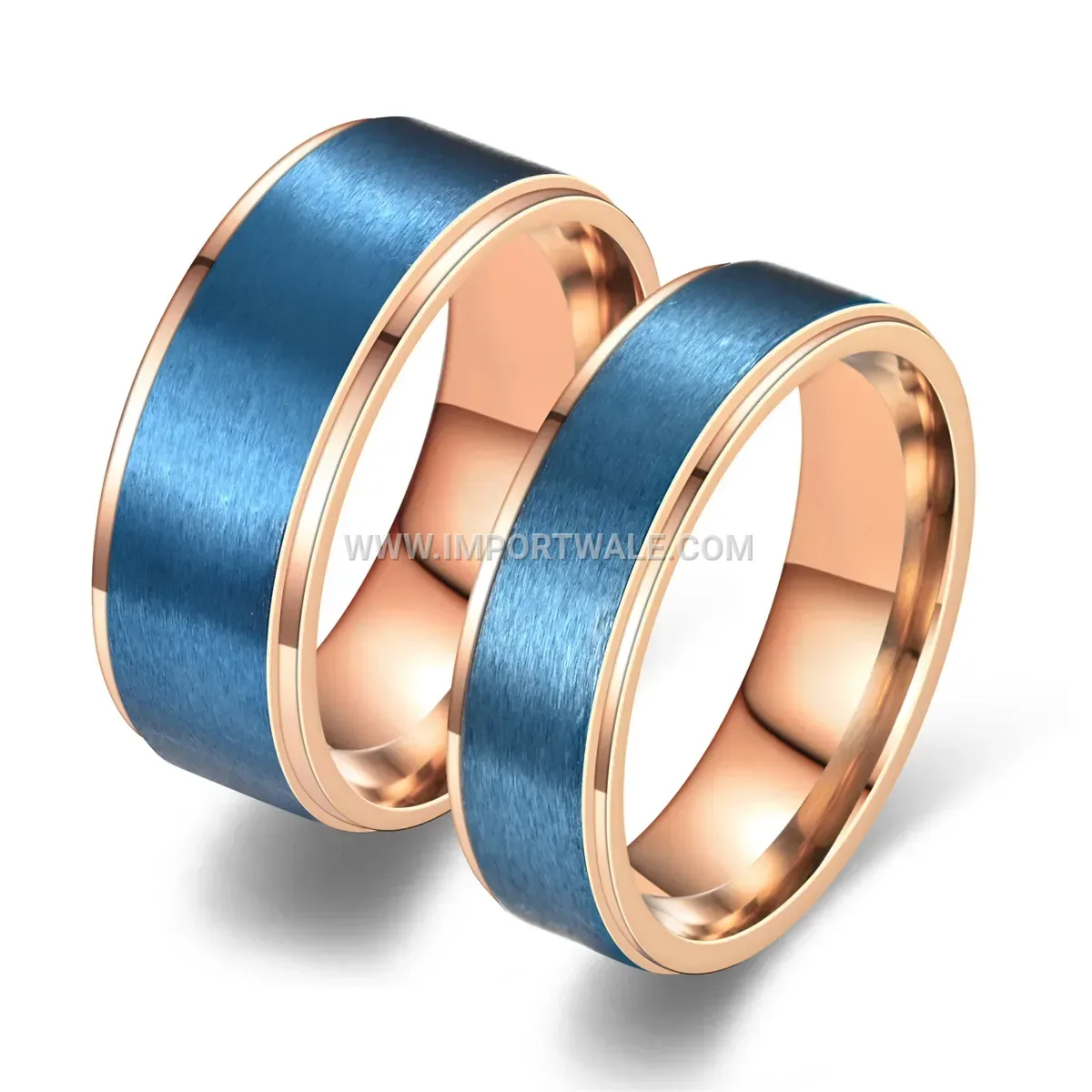 Two Tone Rose Gold and Blue Stepped Stainless Steel Ring
