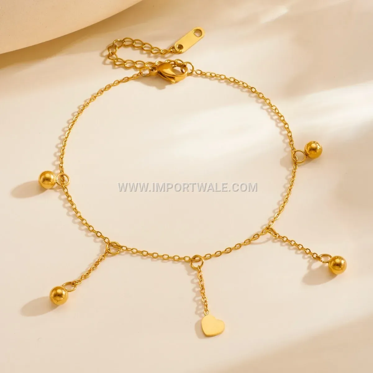 Dangling Heart Tassel Stainless Steel Chain Anklet
