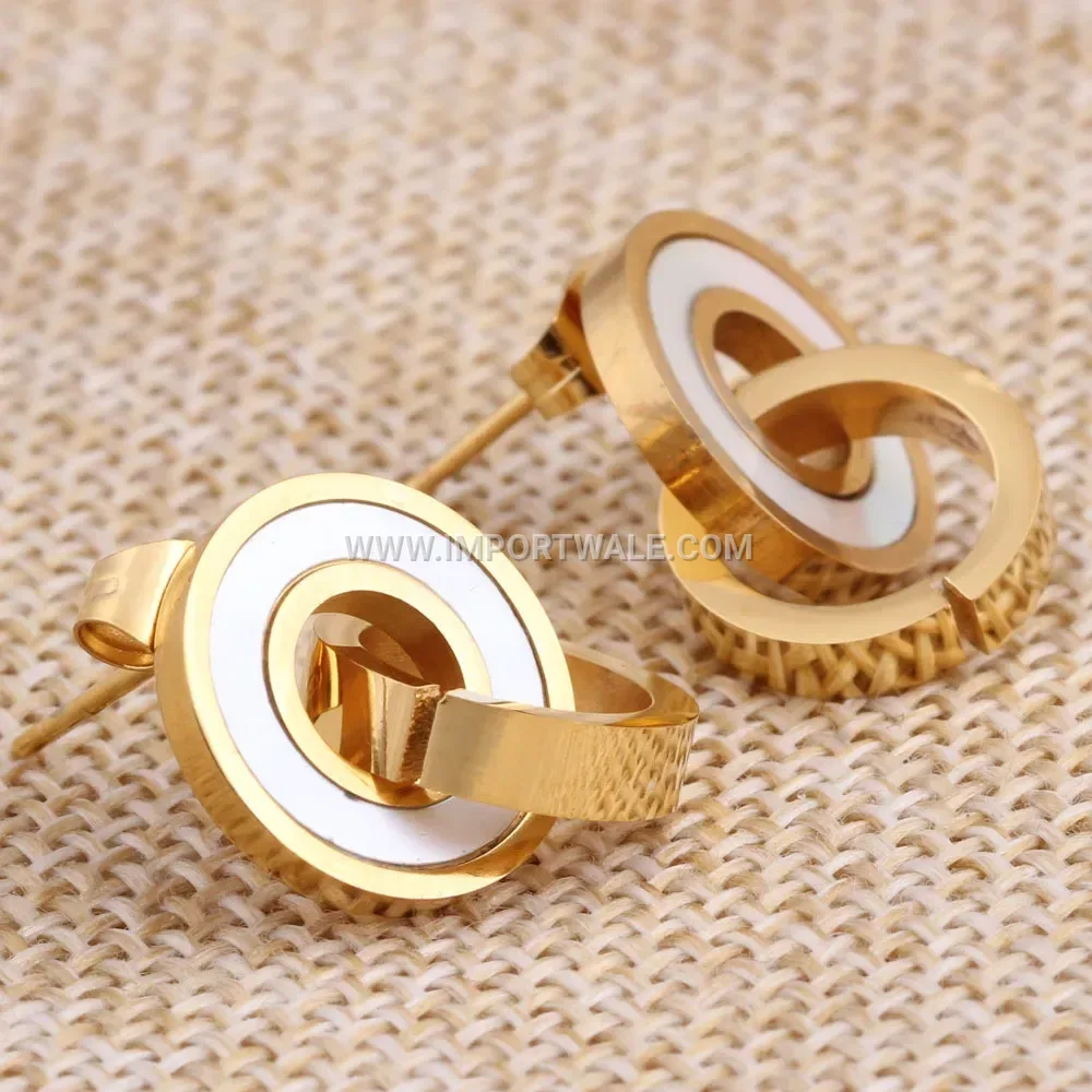 Double Loop Gold Plated Stainless Steel Earrings with Shell