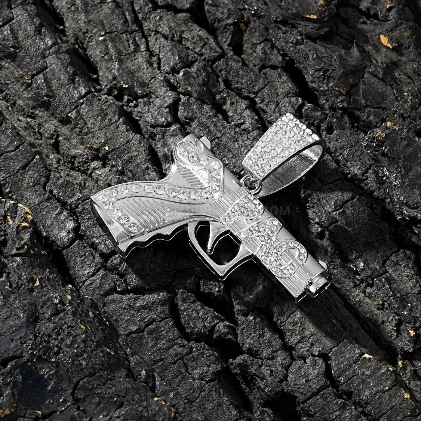 Bold 3D Pistol Pendant Alloy Cuban Chain Hip Hop Necklace