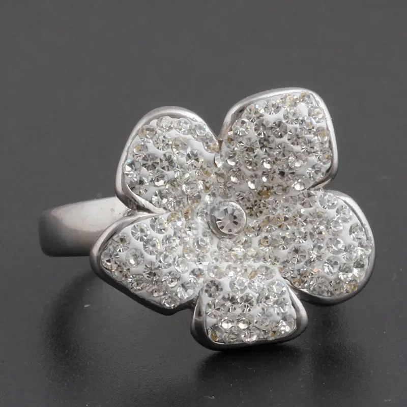 Intricate Floral Crystal Statement Ring in Premium Stainless Steel