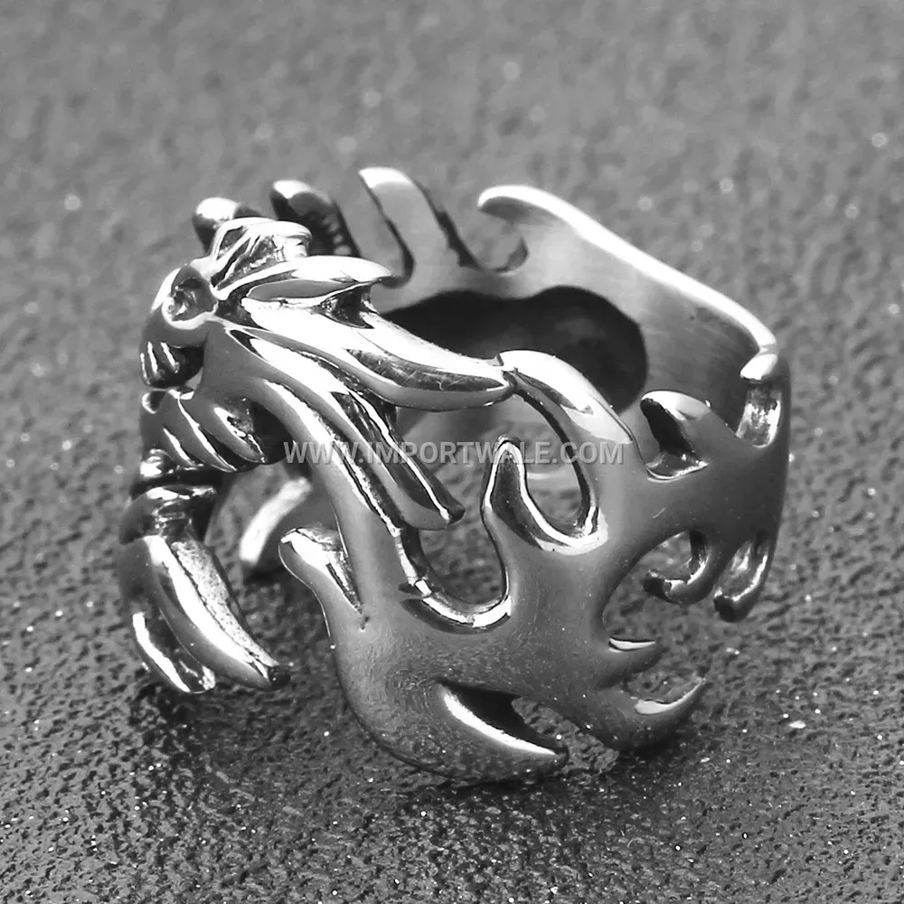 Antique Stainless Steel Dragon Motif Men Ring