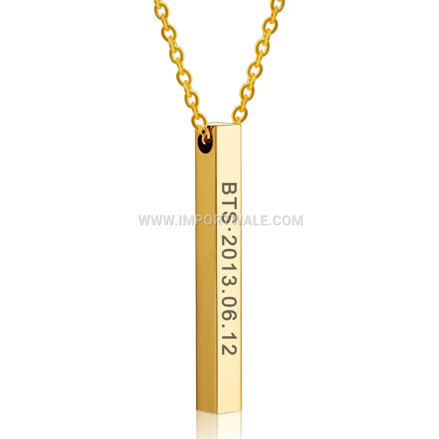 Minimalist Stainless Steel Vertical Bar Name Pendant Necklace