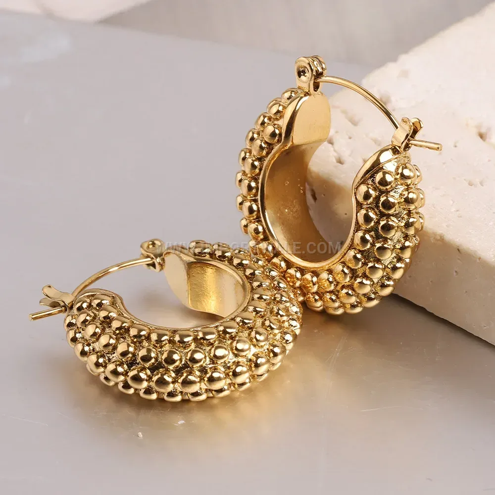Textured Stainless Steel Oval Drop Earrings