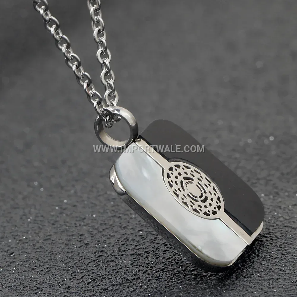 Geometric Yin Yang Black and White Stainless Steel Pendant Necklace