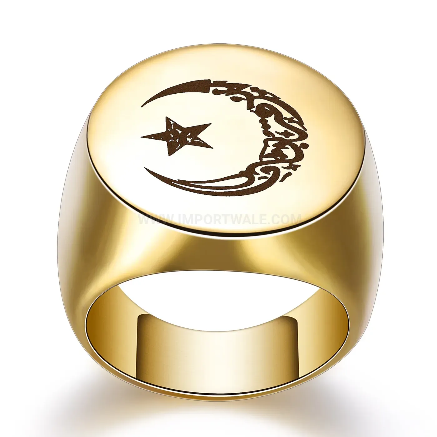Designer Celestial Engraved Star and Moon Stainless Steel Ring
