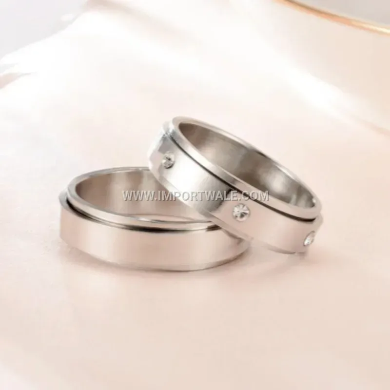 Spinning Stainless Steel Band Ring with Cubic Zirconia Accents