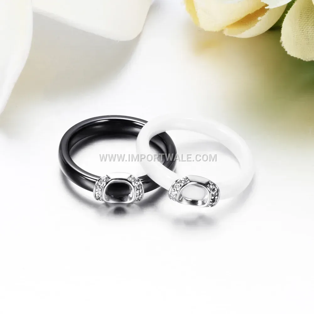 Micro Pave Crystal Inset Ceramic Ring