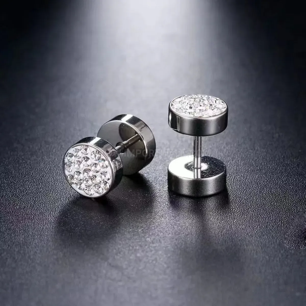 Modern Rhinestone Barbell Disc Stainless Steel Piercing Earrings