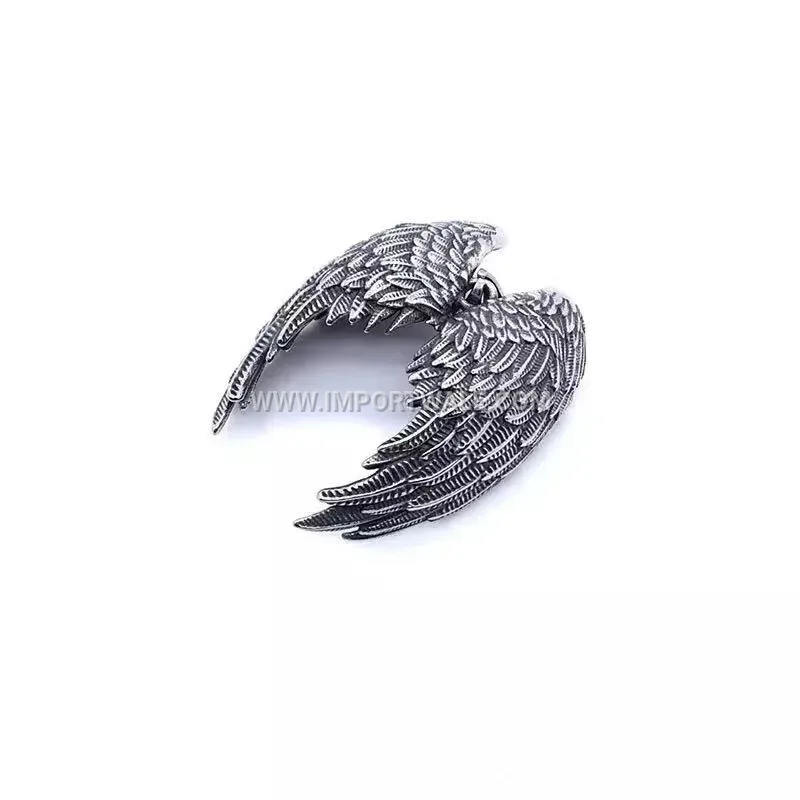 Polished Stainless Steel Angel Wings Motif Pendant