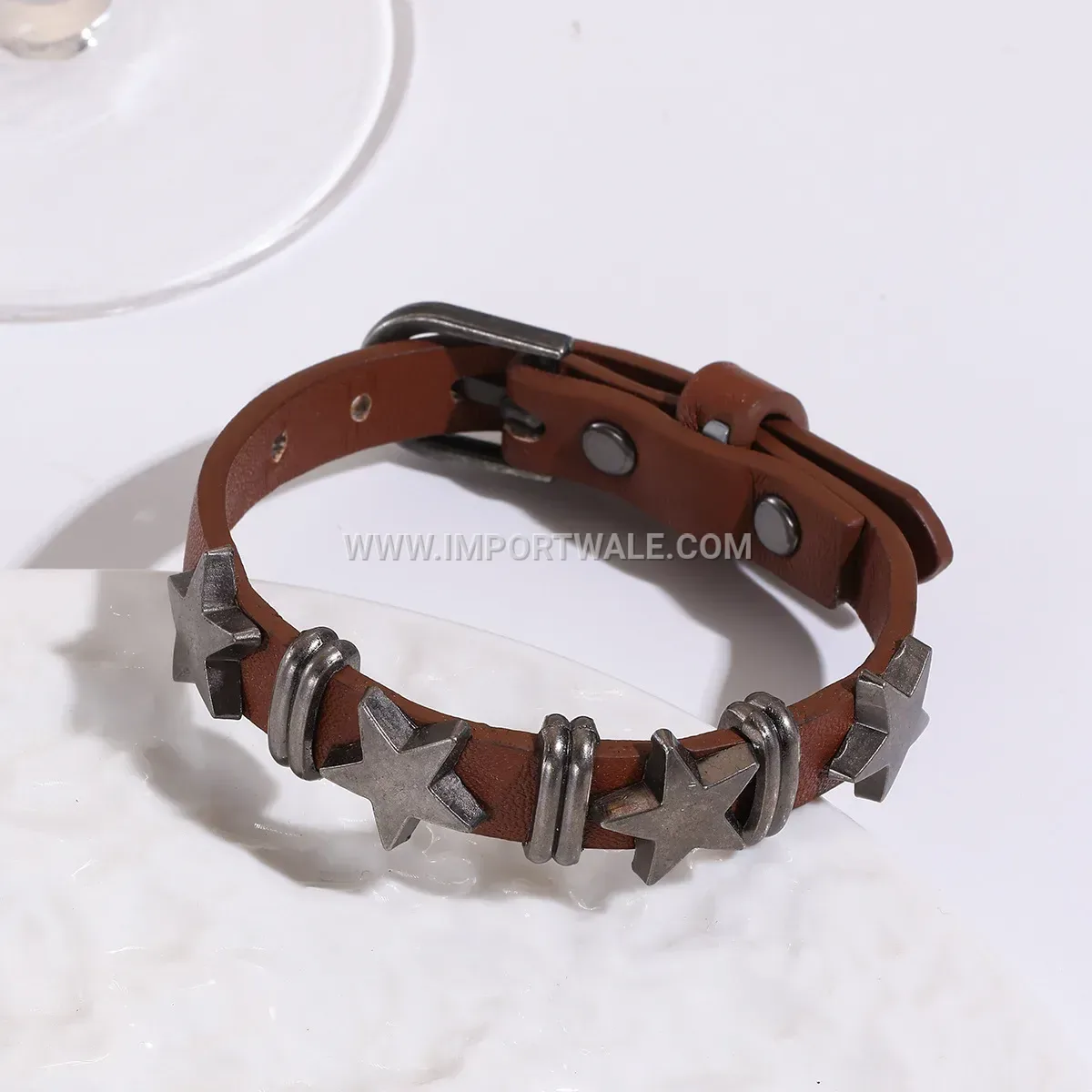 Vintage Rivet Star Adjustable Leather Cuff Bracelet
