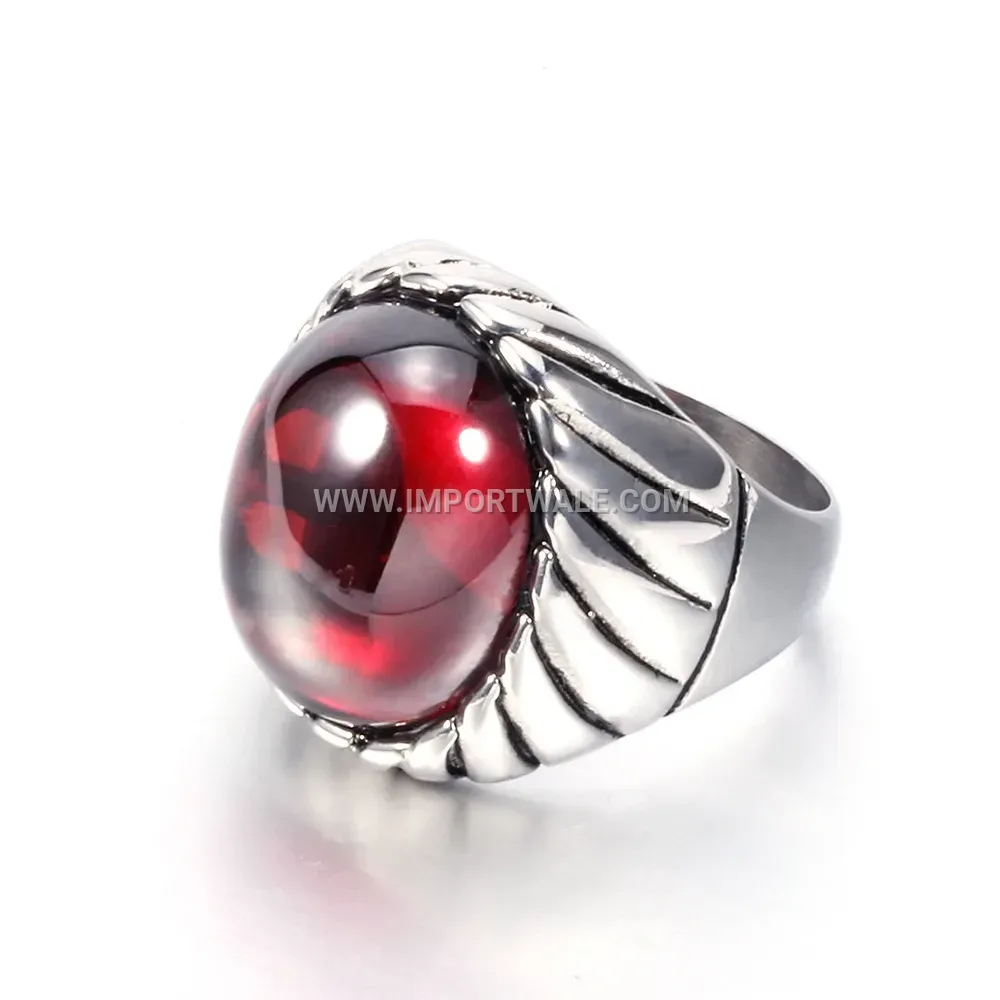 Retro Striped Stainless Steel Gemstone Ring