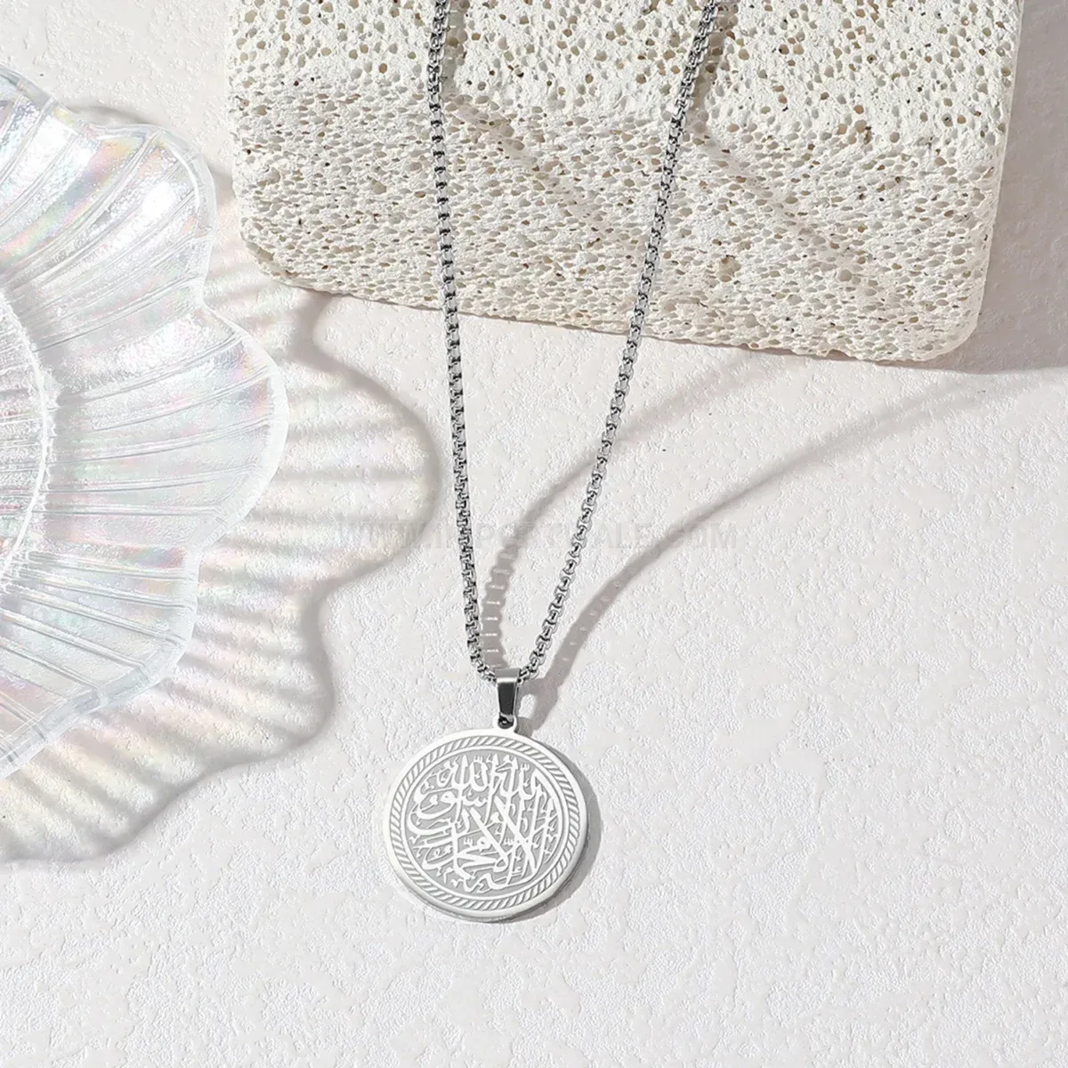 Bold Stainless Steel Shahada Calligraphy Religious Pendant Necklace