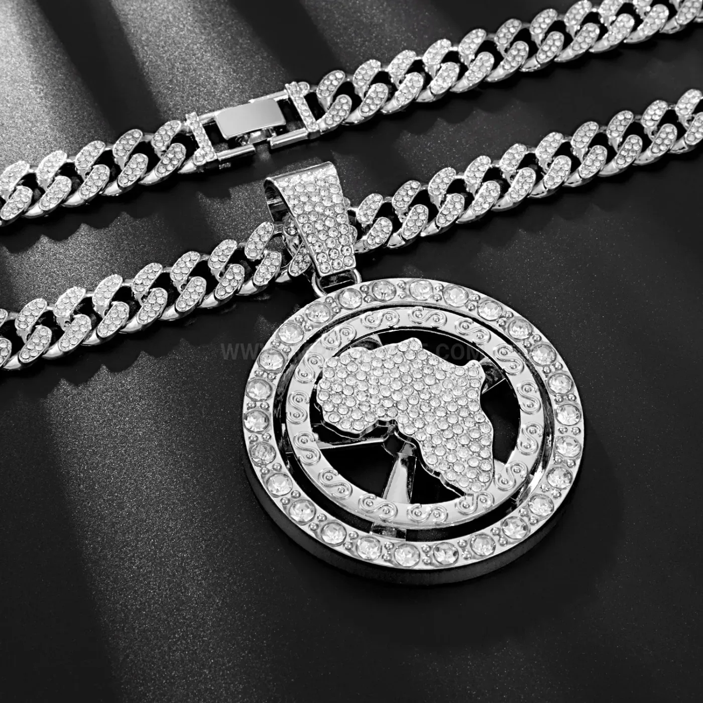 Trendy Rotating Africa Map Pendant Cuban Chain Necklace