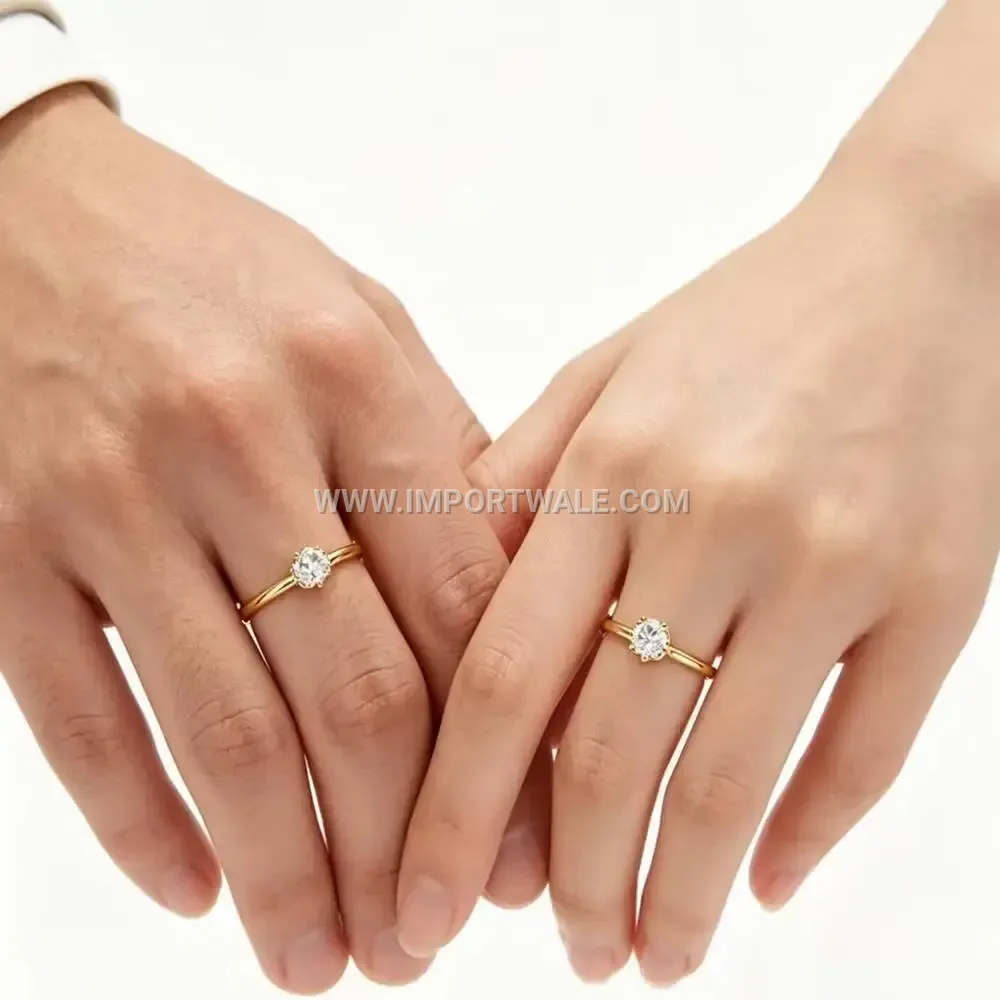 Six-Prong Solitaire Zircon Stainless Steel Engagement Ring