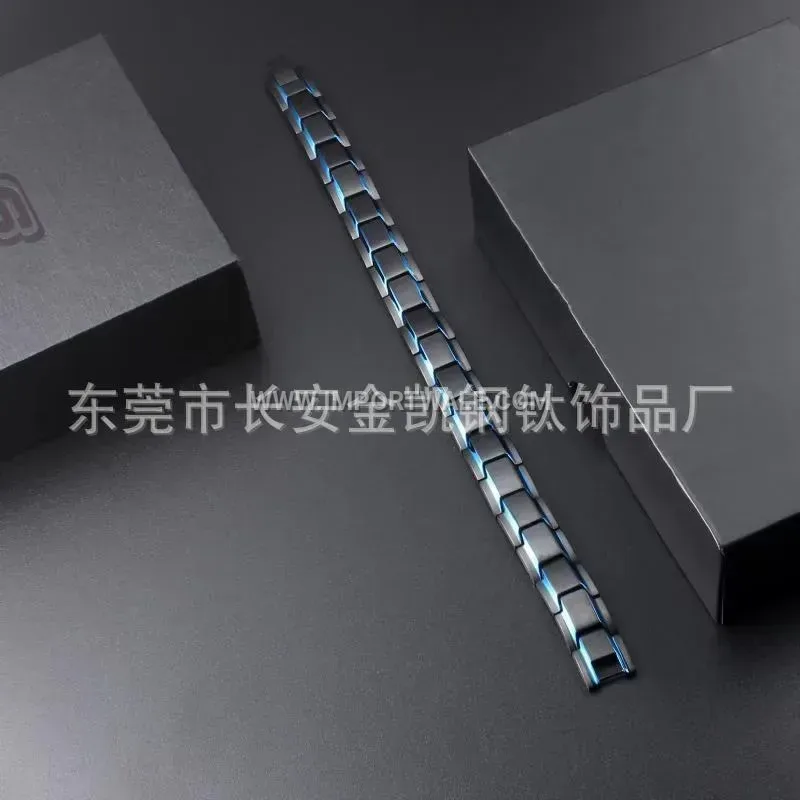 Men Two-Tone Black and Blue Magnetic Steel Bracelet