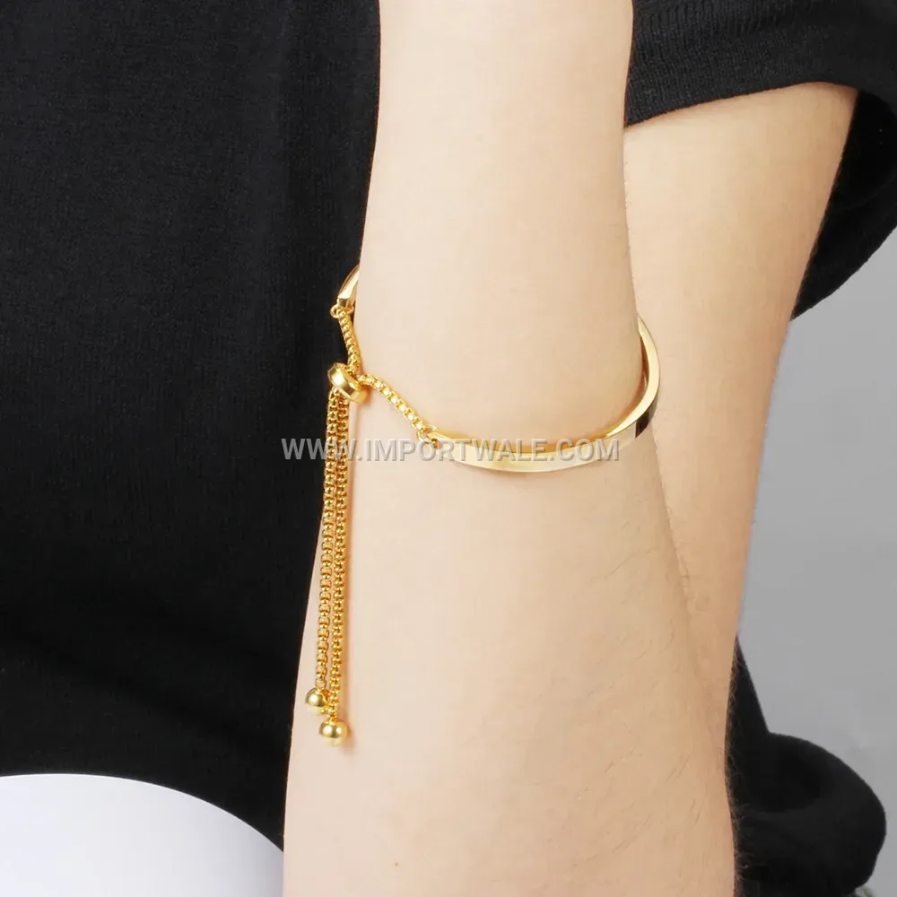 Adjustable Half Round Smooth Stainless Steel Bangle