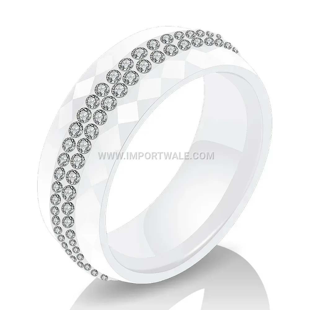 Dual Row Crystal Inlaid Ceramic Statement Ring