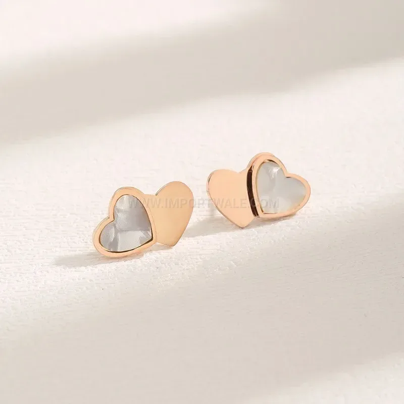 Rose Gold Titanium Steel Double Heart Stud Earrings