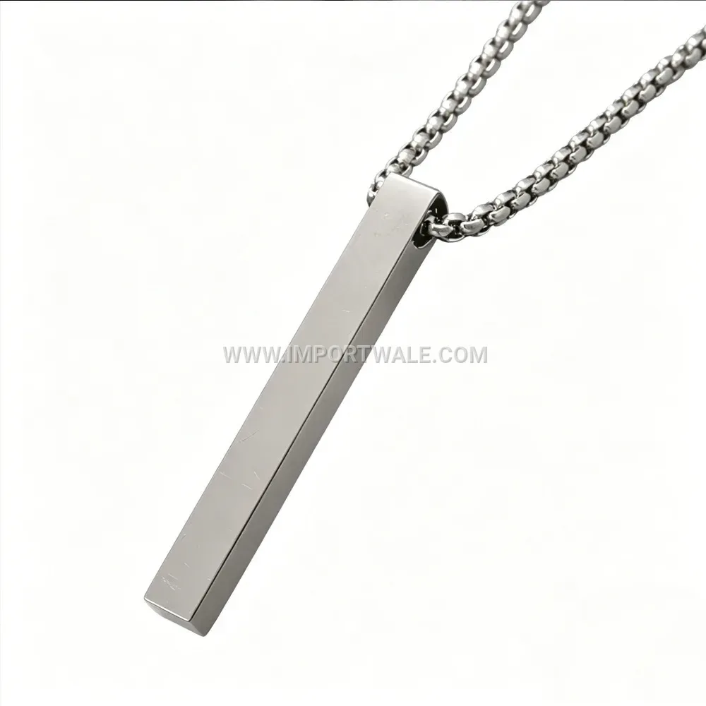 Minimalist Vertical Bar Stainless Steel Men Pendant Necklace