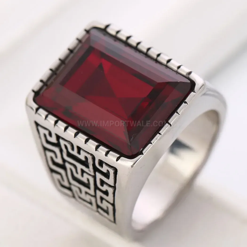 Chic Vintage Inlaid Gemstone Stainless Steel Band Ring