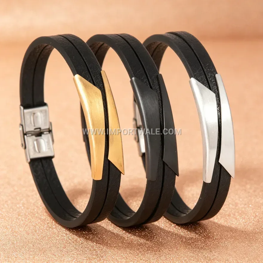 Men's Woven Leather Stainless Steel Adjustable Bracelet