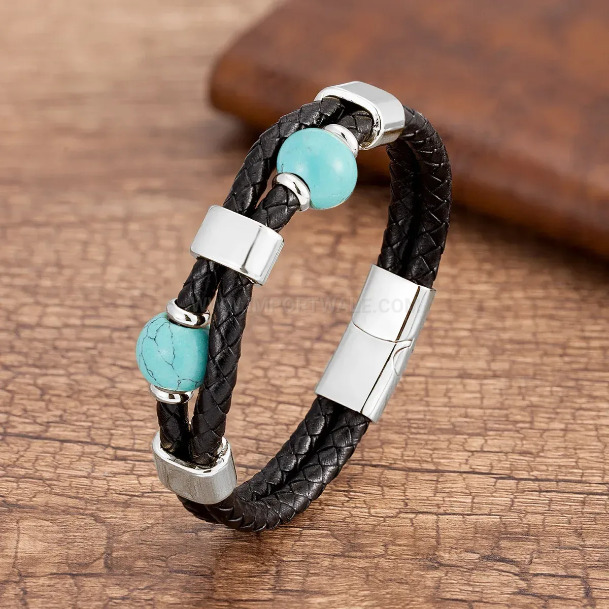 Braided Leather Cord Bracelet with Stainless Steel Magnetic Clasp