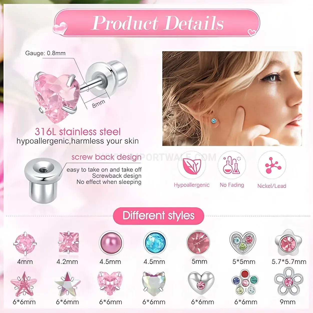 Chic Sparkling Zircon Leaf Stainless Steel Cartilage Earring Set