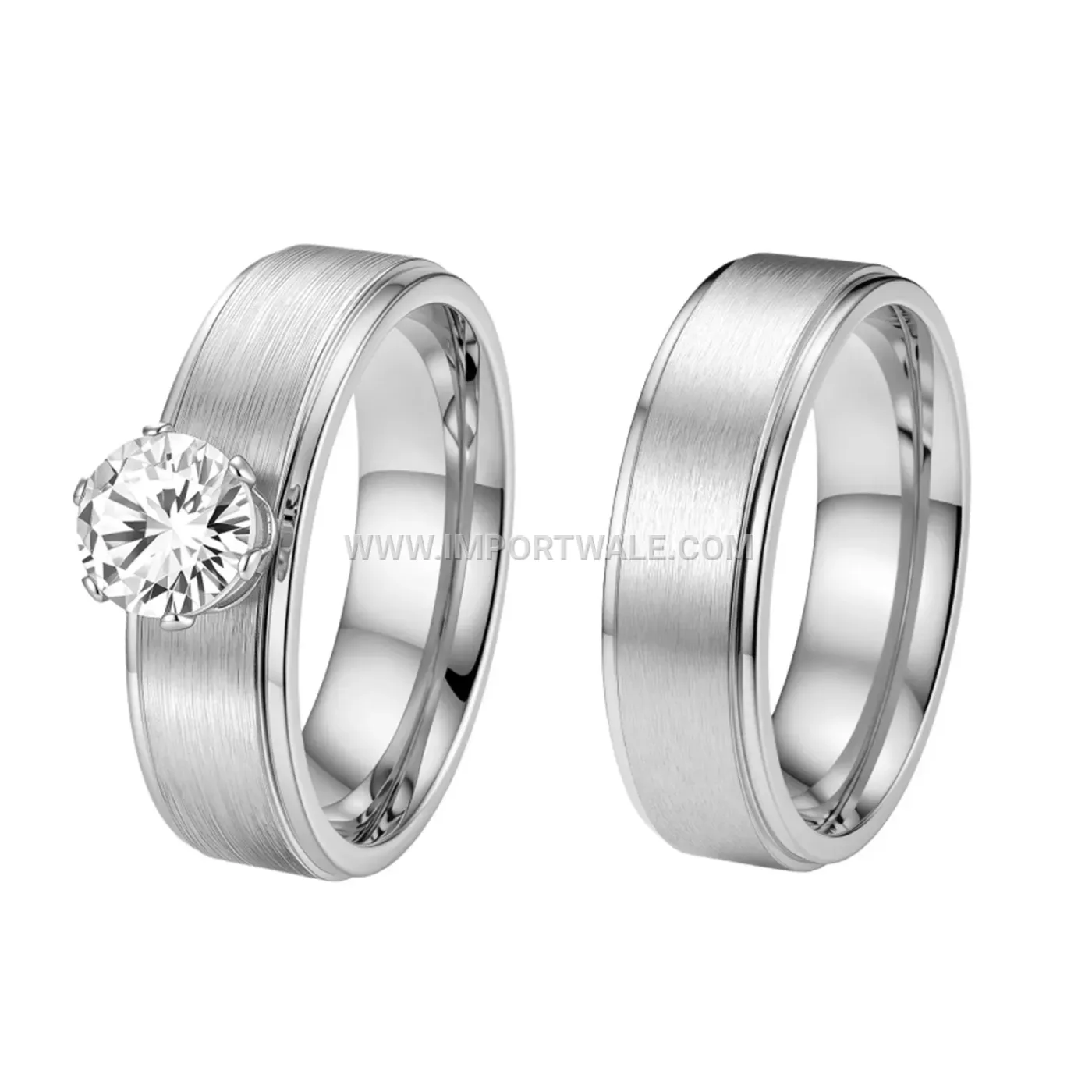 Four-Prong Zircon Stainless Steel Couple Ring