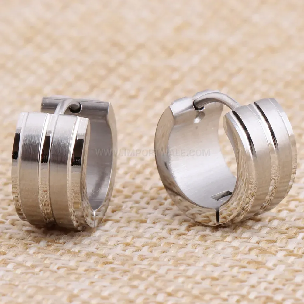 Premium Dual Stripe Frosted Stainless Steel Stud Earrings