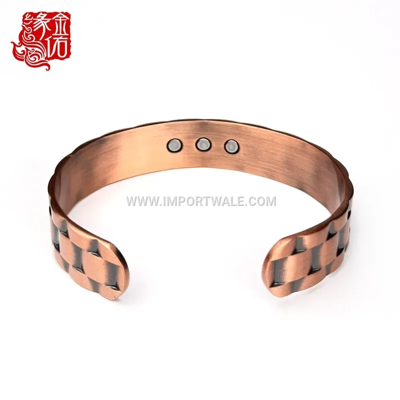 Adjustable Copper Magnetic Cuff Bracelet with Geometric Pattern
