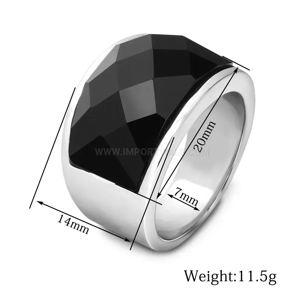 Premium Vintage Black Stainless Steel Glass Inset Ring