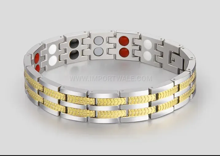 Designer Pure Titanium Zirconia Accent Bio Magnetic Link Bracelet