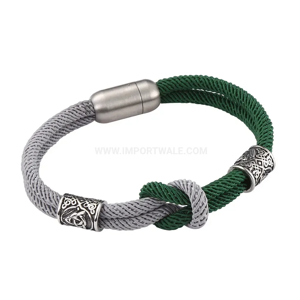 Two-Tone Braided Leather Stainless Steel Knot Bracelet