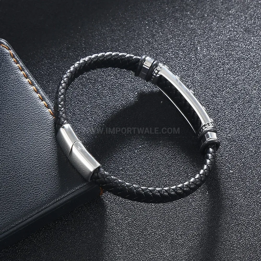 Vintage Braided Leather Bracelet with Stainless Steel Accent