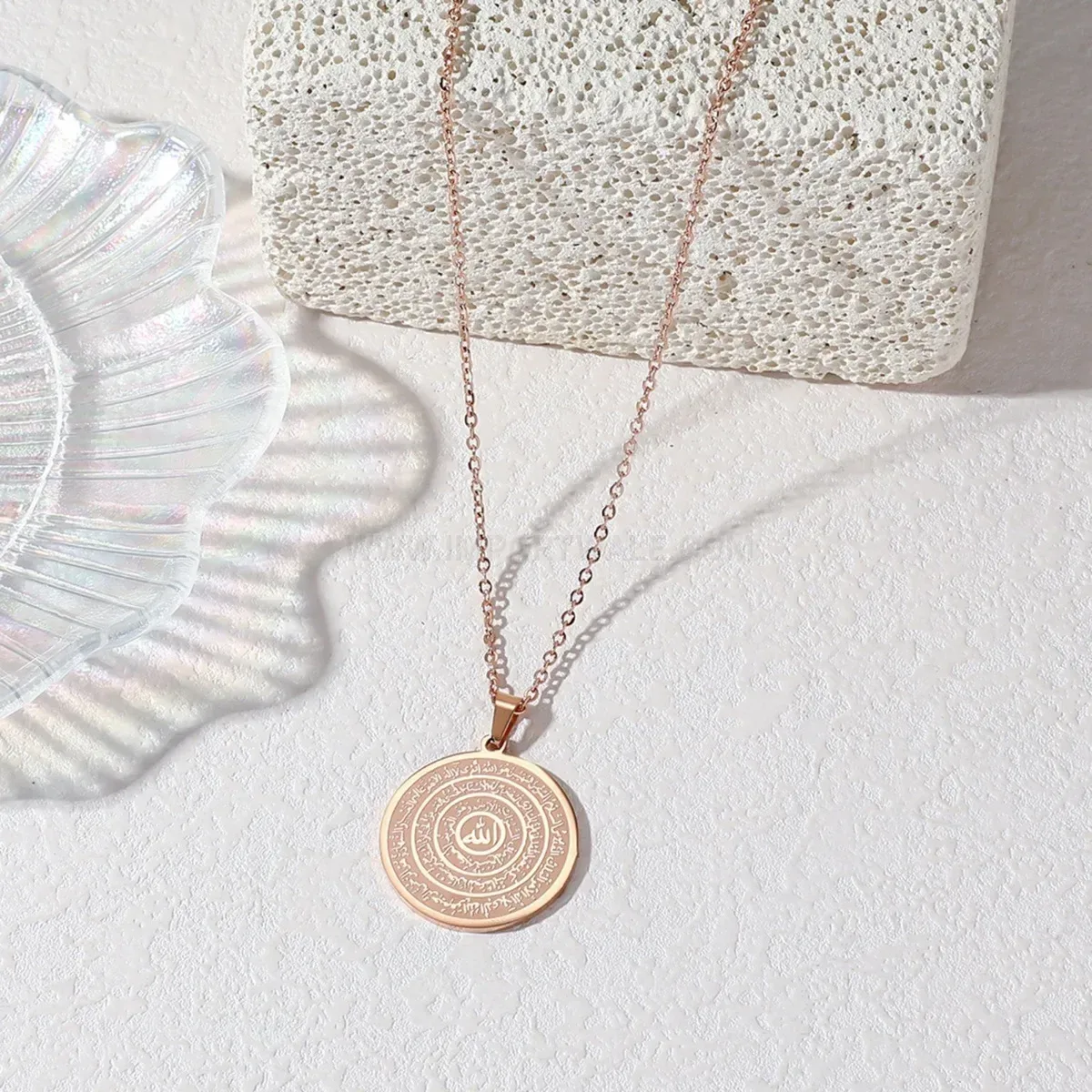 Designer Plated Stainless Steel Islamic Script Medallion Pendant Necklace