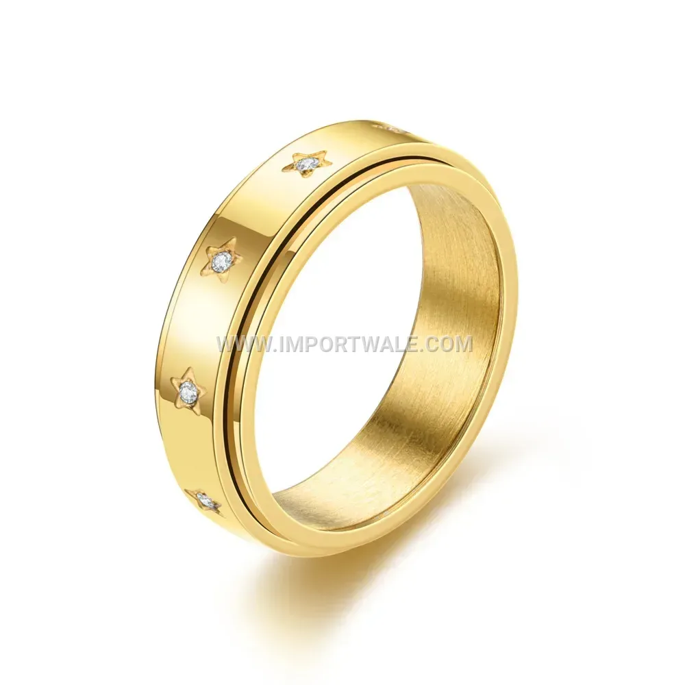 Rotatable Cubic Zirconia Five-Point Star Stainless Steel Ring