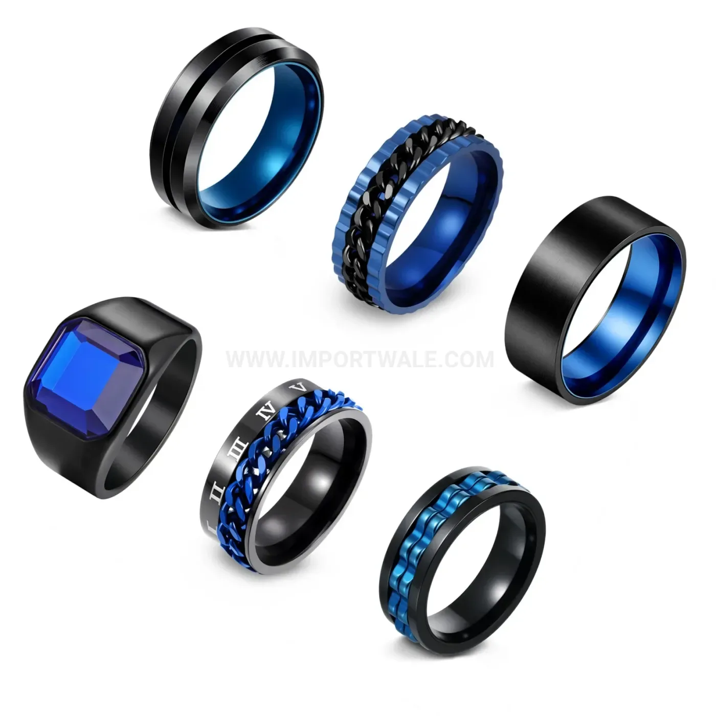 Rotating Stainless Steel Geometric Band Ring Set