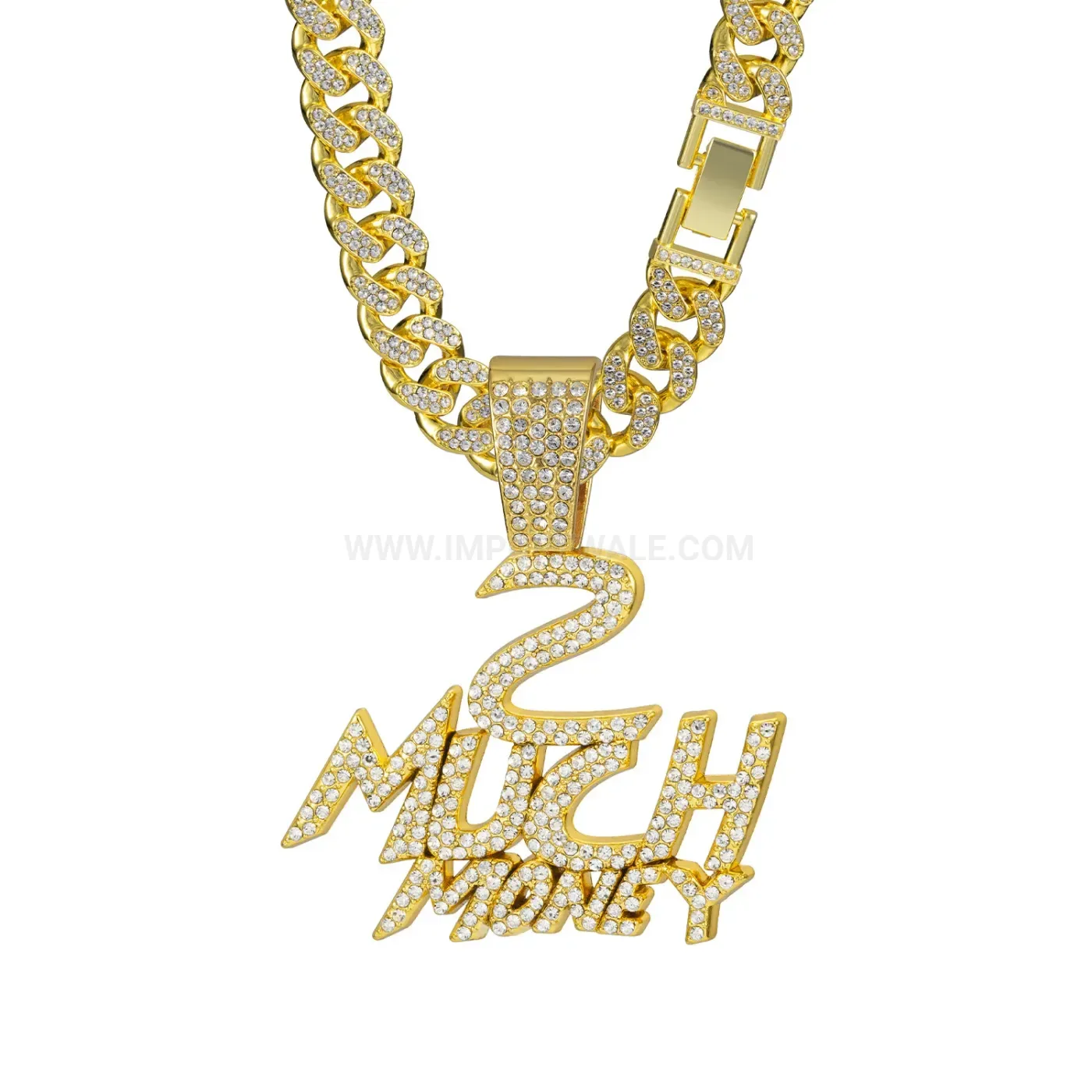 Bold Rhinestone Money Letter Cuban Chain Pendant Necklace