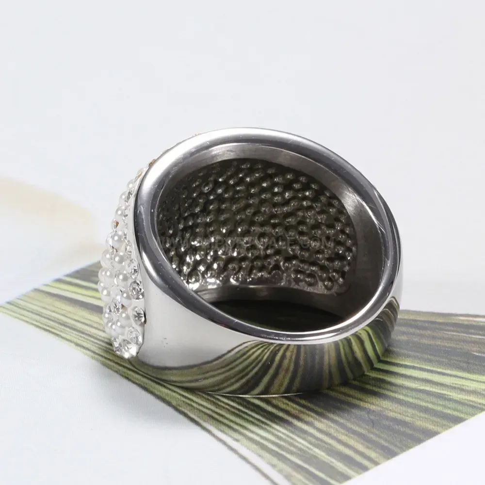 Sparkling Rhinestone Statement Stainless Steel Wide Ring