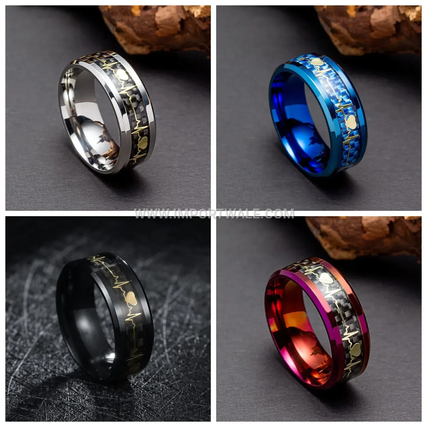 Rose Gold Titanium Steel Shell String Inlay Band Ring