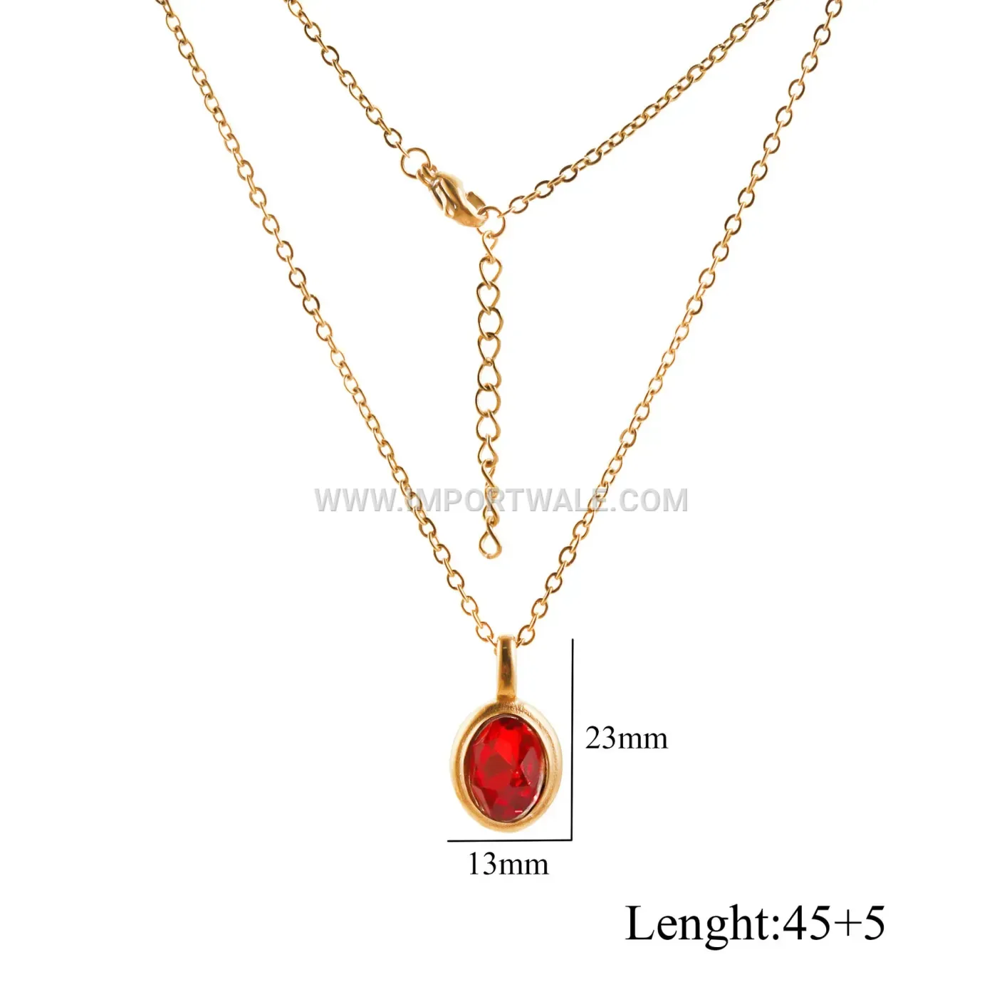 Gold Tone Titanium Steel Oval Gemstone Link Chain Necklace