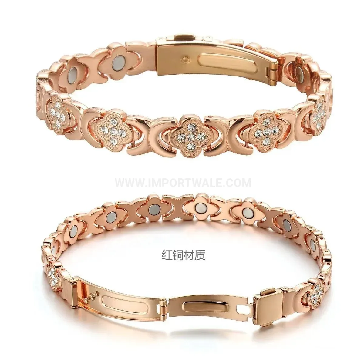 Fashion Clover Heart Rose Gold Copper Bio Magnetic Bracelet