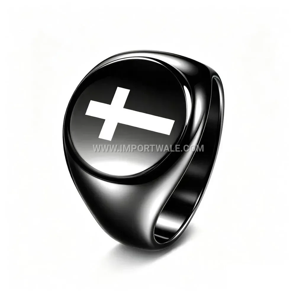 Vintage Cross Emblem Gold Plated Stainless Steel Signet Ring