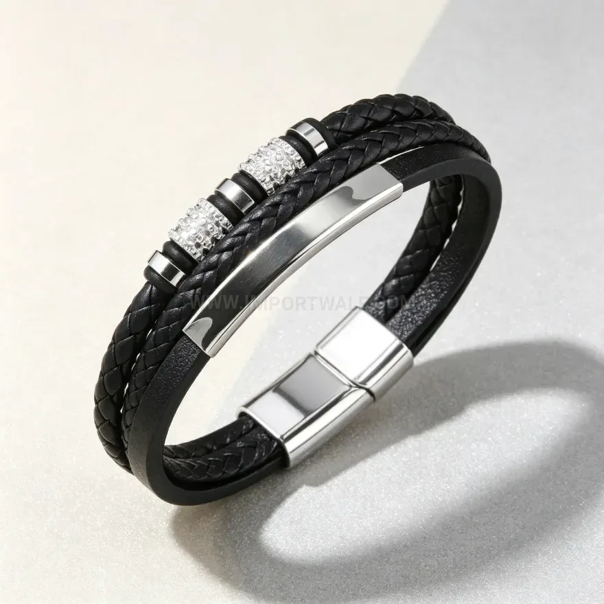 Premium Handcrafted Braided Leather Wristband with Titanium Steel Magnetic Clasp