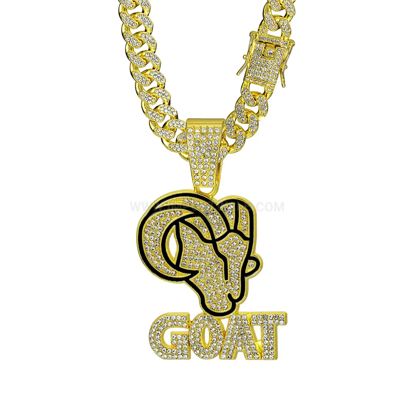 Rhinestone Goat Head Alloy Hip Hop Pendant Necklace