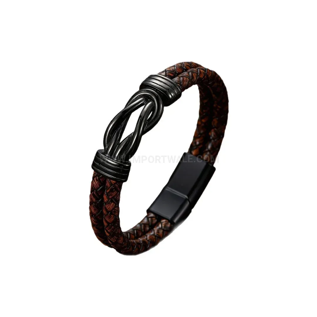 Chic Braided Faux Leather Wristband with Alloy Magnetic Clasp